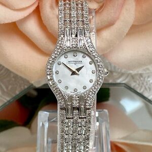 Wittnauer Swarovski Crystal Encrusted Mother of Pearl Dial Ladies Dress Watch
